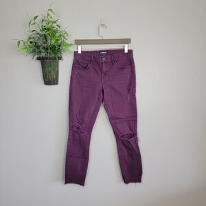 Express 8 Ankle Legging Mid Rise Purple Distressed Frayed Skinny Stretch Jeans